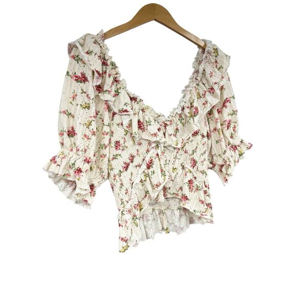 Free People Favorite Girl Top Tea Party Combo Floral Boho Ruffle Size Large - Picture 2 of 12